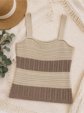 Splendid Neutral Striped Knit Tank in Cream and Taupe